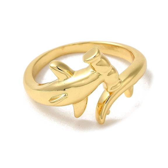Rack Plating Brass Cuff Rings for Women Long-Lasting Plated Cadmium Free & Lead Free Real 18K golden Plated Whale Inner Diameter: 19mm