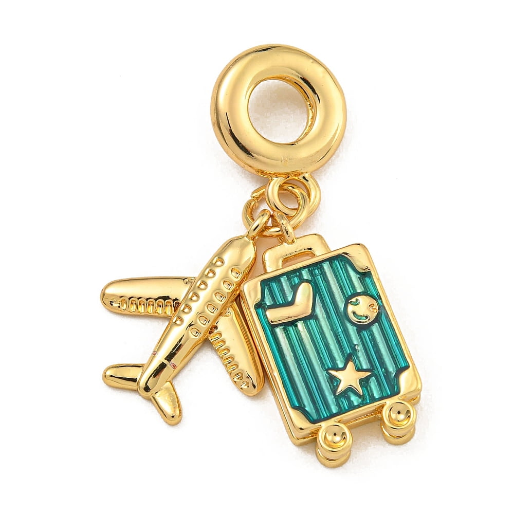 Rack Plating Brass Dark Cyan Enamel European Dangle Charms Aircraft ...