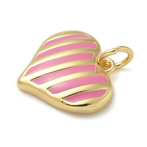 Rack Plating Brass Enamel Charms with Jump Ring Long-Lasting Plated Lead Free & Cadmium Free Heart Charms Real 18K golden Plated Pink 13.5x14.5x3mm Hole: 3mm