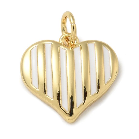 Rack Plating Brass Enamel Charms with Jump Ring Long-Lasting Plated Lead Free & Cadmium Free Heart Charms Real 18K golden Plated White 13.5x14.5x3mm Hole: 3mm