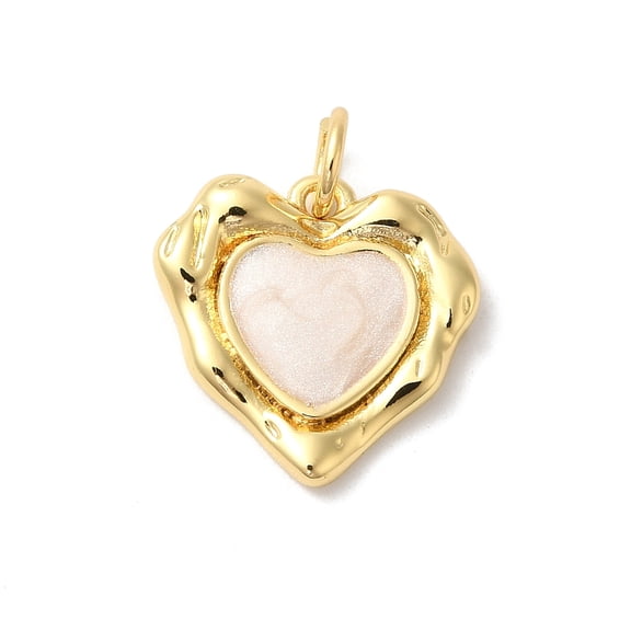 Rack Plating Brass Enamel Pendants with Jump Ring Long-Lasting Plated Cadmium Free Lead Free Heart Charm Real 18K Gold Plated Seashell Color
