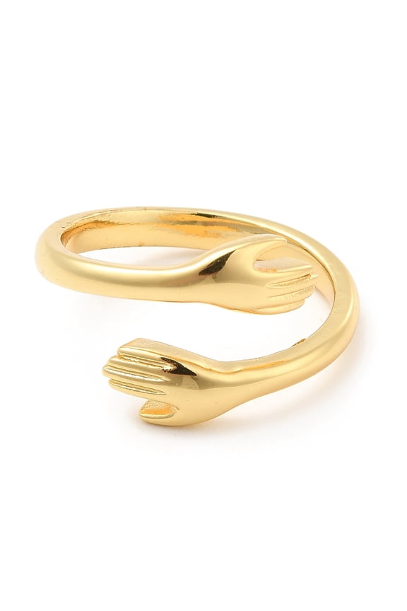 Rack Plating Brass Hand Hug Open Cuff Ring for Women Cadmium Free & Lead Free Golden US Size 6 1/2(16.9mm)