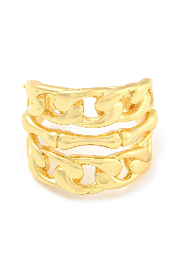 Rack Plating Brass Hollow Curb Chains Open Cuff Rings Long-Lasting Plated Lead Free & Cadmium Free Real 18K golden Plated Inner Diameter: 17mm