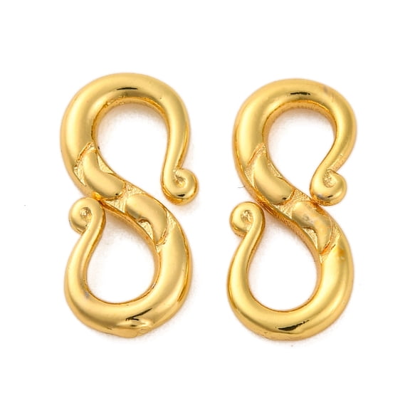 Rack Plating Brass Hook and S-Hook Clasps Cadmium Free & Lead Free Long-Lasting Plated Real 18K golden Plated 13x9.5x2mm Hole: 3mm