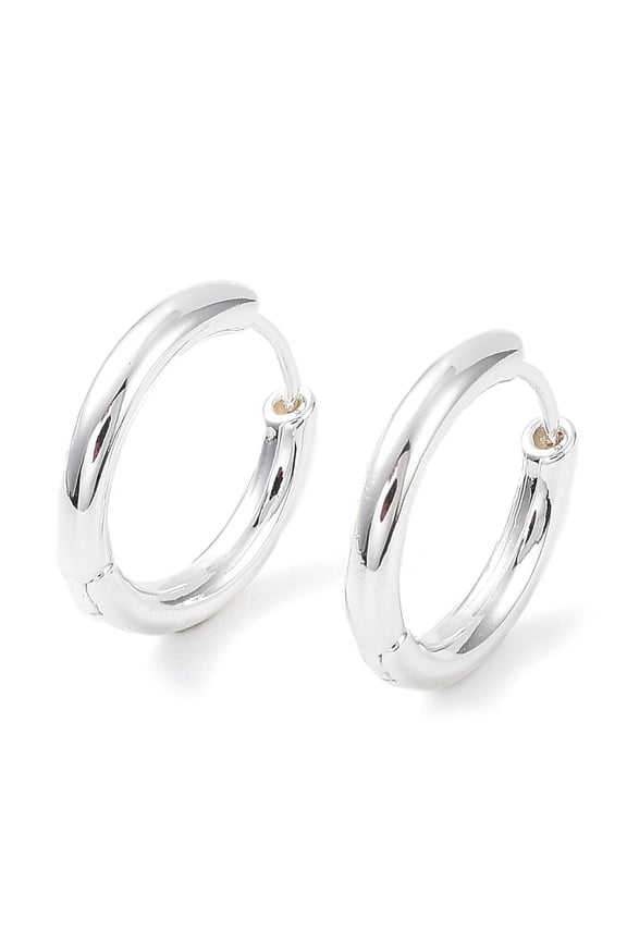 Rack Plating Brass Huggie Hoop Earrings Cadmium Free & Lead Free Silver 17x17.5x3mm
