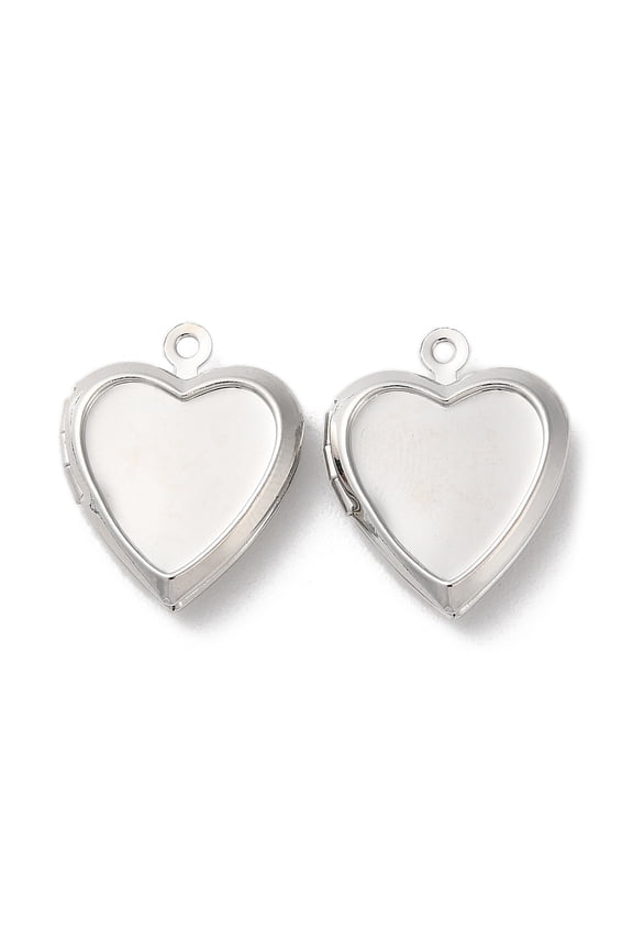 Rack Plating Brass Locket Pendants Long-Lasting Plated Heart Platinum 21x17x4mm Hole: 1.5mm
