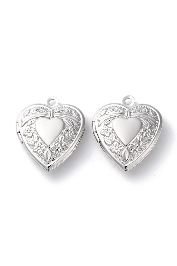 Rack Plating Brass Locket Pendants Long-Lasting Plated Lead Free & Cadmium Free Heart Platinum 22.5x19.5x5.5mm Hole: 1.6mm Inner Diameter: 11x13.5mm