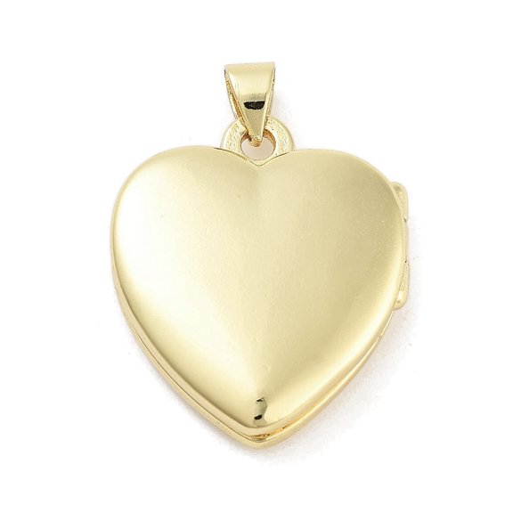 Rack Plating Brass Locket Pendants Long-Lasting Plated Lead Free & Cadmium Free Heart Real 18K golden Plated 24.5x20.5x5.5mm Hole: 5x3.5mm Inner Diameter: 17x17mm