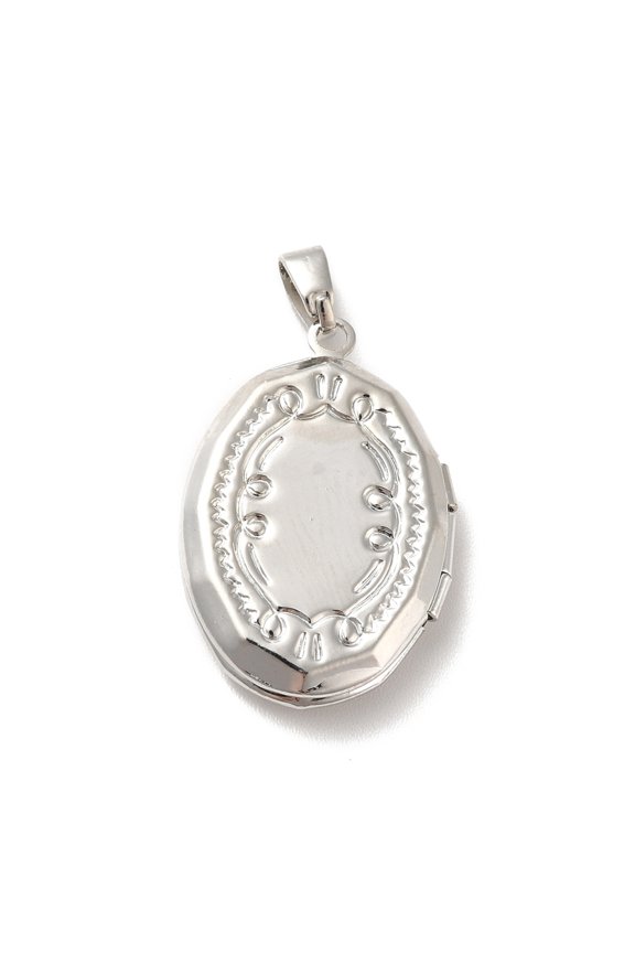 Rack Plating Brass Locket Pendants Oval Platinum 24x16x4mm Hole: 4.5x3mm Inner Diameter: 14.5x10mm