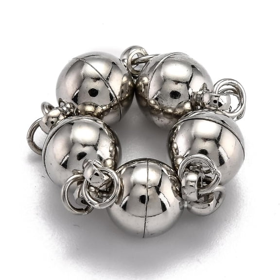 Rack Plating Brass Magnetic Clasps with Loops N45 Grade Strong Magnet with Soldered Jump Rings Long-Lasting Plated Round Real Platinum Plated 11.5x6mm Hole: 1.6mm Ring: 4x0.5mm