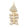 thumbnail image 1 of Rack Plating Brass Micro Pave Clear Cubic Zirconia Pendants Long-Lasting Plated Fishbone Charms Real 18K Gold Plated 26.5x10.5x2.5mm Hole: 1.3x2mm, 1 of 3