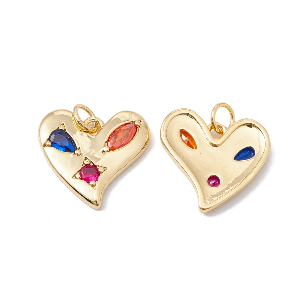 Rack Plating Brass Micro Pave Colorful Cubic Zirconia Pendants with Jump Ring Cadmium Free & Nickel Free & Lead Free Heart Real 18K golden Plated 16x17x2mm Jump Ring: 5x0.6mm Inner Diameter: 3.8mm
