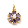 thumbnail image 1 of Rack Plating Brass Micro Pave Cubic Zirconia Charms with Pearl Cadmium Free & Lead Free Real 18K Gold Plated Flower Medium Purple 12.5x10.5x4mm Hole: 3.6mm, 1 of 4
