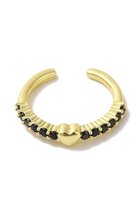 Rack Plating Brass Micro Pave Cubic Zirconia Cuff Rings Long-Lasting Plated Lead Free & Cadmium Free Black Adjustable