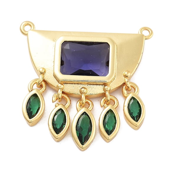 Rack Plating Brass Micro Pave Cubic Zirconia & Glass Pendants Lead Free & Cadmium Free Long-Lasting Plated Ingot Sea Green 23x23x3.8mm Hole: 1mm