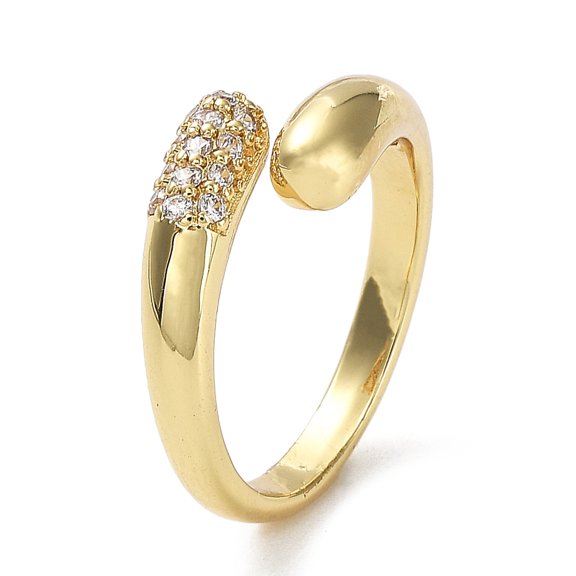 Rack Plating Brass Micro Pave Cubic Zirconia Open Cuff Rings Teardrop Lead Free & Cadmium Free Long-Lasting Plated Real 18K Gold Plated US Size 7 1/4(17.5mm)