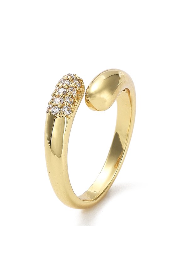 Rack Plating Brass Micro Pave Cubic Zirconia Open Cuff Rings Teardrop Lead Free & Cadmium Free Long-Lasting Plated Real 18K Gold Plated US Size 7 1/4(17.5mm)