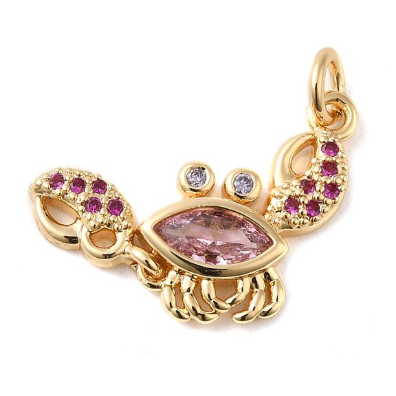 Rack Plating Brass Micro Pave Cubic Zirconia Pendants Cadmium Free & Lead Free Long-Lasting Plated Crab Real 18K golden Plated 22x15x3mm Hole: 3.2mm