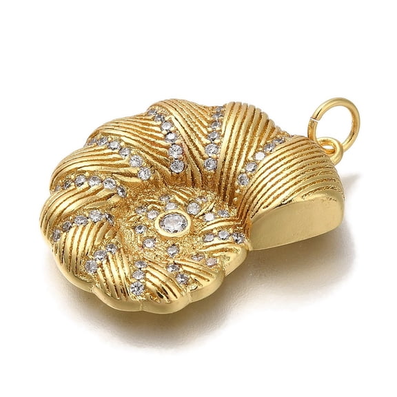 Rack Plating Brass Micro Pave Cubic Zirconia Pendants Cadmium Free & Lead Free Long-Lasting Plated Shell Shape Real 18K golden Plated 25.5x19x6.5mm Hole: 4mm