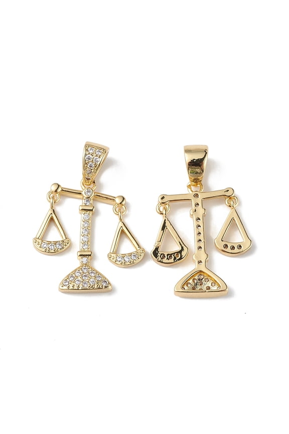 Rack Plating Brass Micro Pave Cubic Zirconia Pendants Lead Free & Cadmium Free Long-Lasting Plated Charm Moving Scales Charm Real 18K Gold Plated 24x19x3.5mm Hole: 4.5x6mm