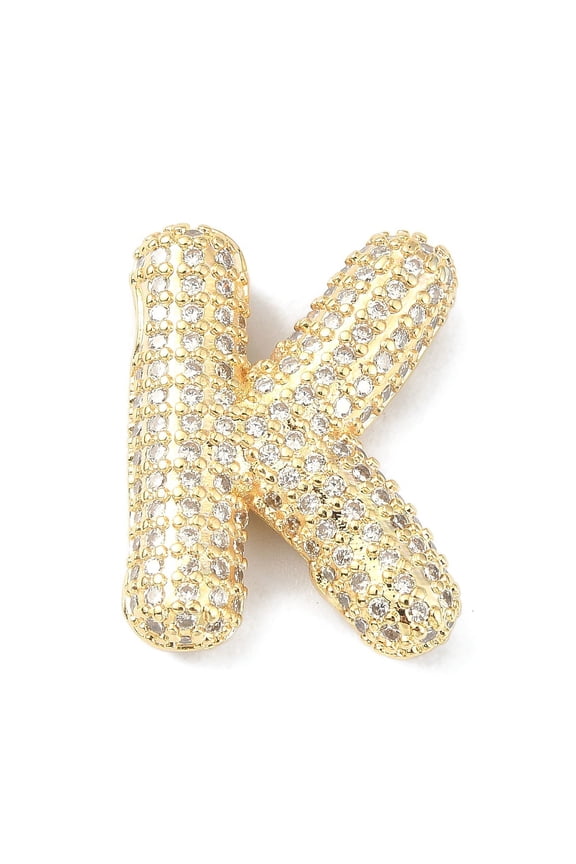 Rack Plating Brass Micro Pave Cubic Zirconia Pendants Real 18K golden Plated Lead Free & Cadmium Free Letter Letter K 22.5x17.5x6mm Hole: 4x2.5mm
