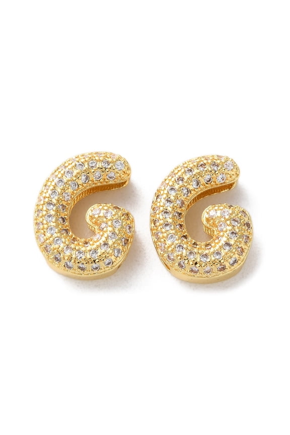 Rack Plating Brass Micro Pave Cubic Zirconia Slide Charms Long-Lasting Plated Lead Free & Cadmium Free Real 18K Gold Plated Letter Letter G 14x10.5x4.8mm Hole: 10.4x1.6mm