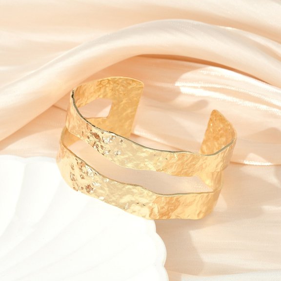 Rack Plating Brass Open Cuff Bangle for Women Cadmium Free & Lead Free Real 18K Gold Plated 1-1/8 inch(2.9~3cm) Inner Diameter: 2-1/8x2-3/8 inch(5.25x5.9cm)