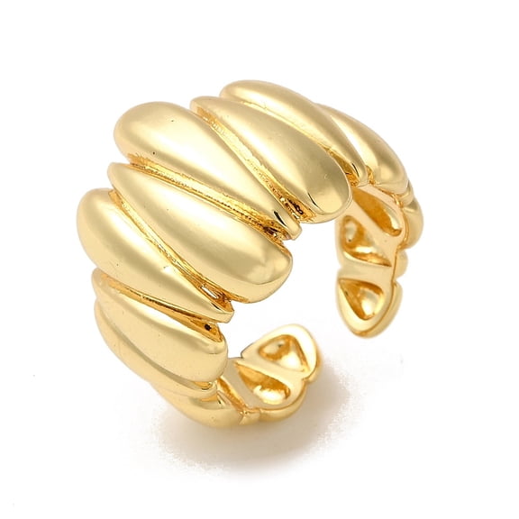 Rack Plating Brass Open Cuff Rings Teardrop Cadmium Free & Lead Free Real 18K Gold Plated Inner Diameter: 17.6mm