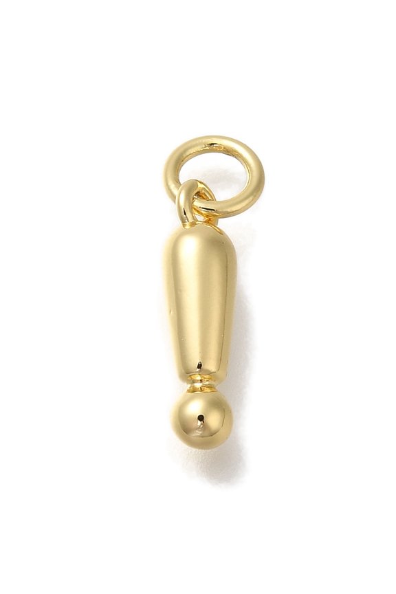 Rack Plating Brass Pendants Cadmium Free & Lead Free Long-Lasting Plated Exclamation Mark Charms with Jump Ring Real 18K golden Plated 14x4mm Hole: 3mm