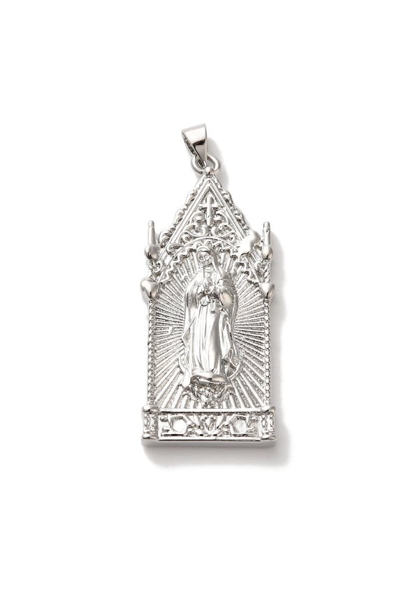 Rack Plating Brass Pendants Cadmium Free & Lead Free Long-Lasting Plated Platinum 44x19x4.5mm Hole: 5x3.5mm