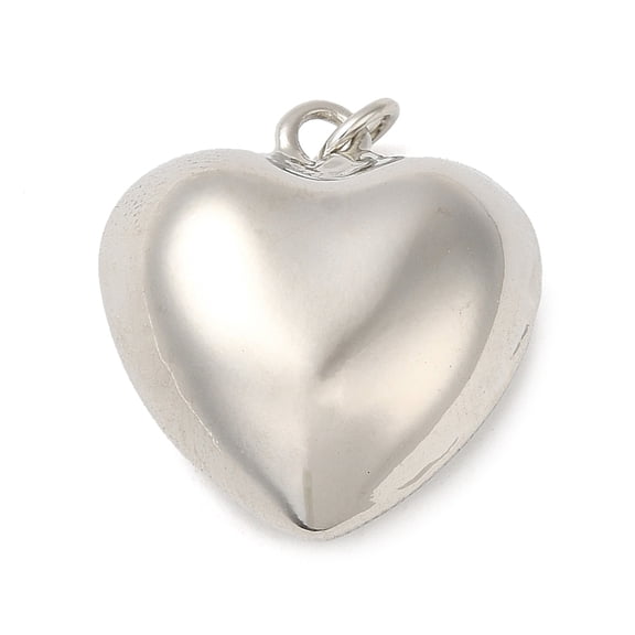 Rack Plating Brass Pendants Cadmium Free Lead Free with Jump Ring Puffed Heart Charm Platinum 21-22x20x10mm Hole: 2.5mm