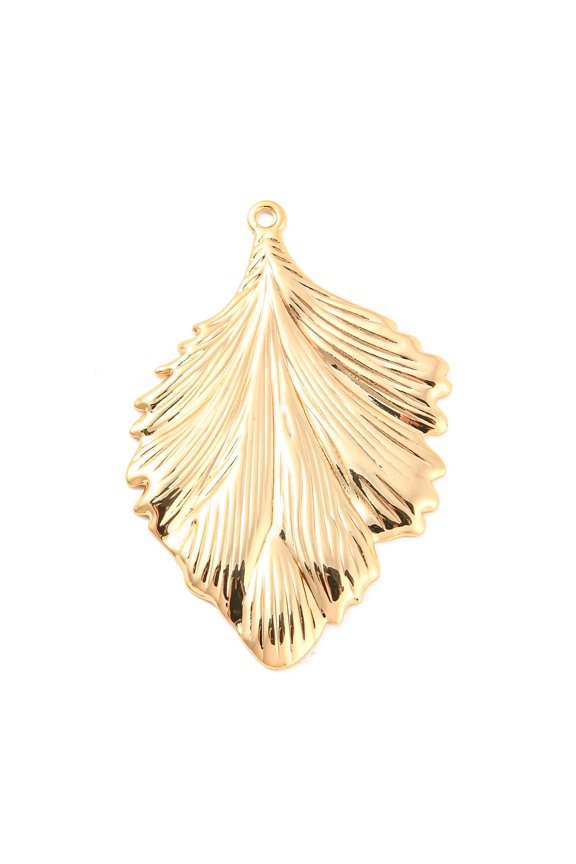 Rack Plating Brass Pendants Leaf Charm Real 18K golden Plated 37.5x25x2mm Hole: 1.2mm