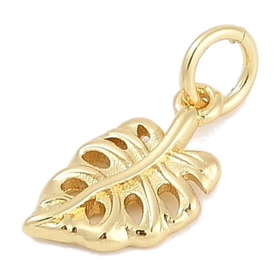 Rack Plating Brass Pendants Leaf Charms Long-Lasting Plated Lead Free & Cadmium Free with Jump Ring Real 18K golden Plated 12.5x7.5x2mm Hole: 3mm