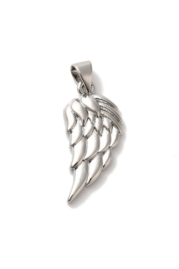 Rack Plating Brass Pendants Long-Lasting Plated Wing Platinum 24x11x2.5mm Hole: 5x3.5mm