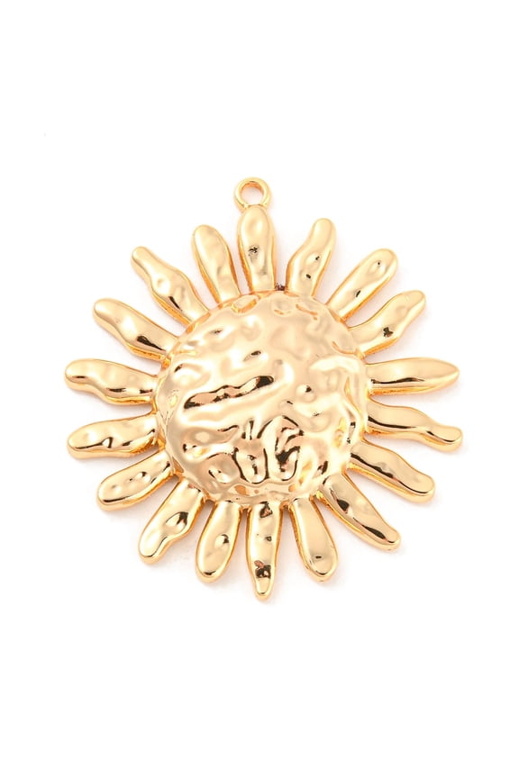 Rack Plating Brass Pendants Textured Sun Charm Real 18K Gold Plated 31x28x4mm Hole: 1.5mm