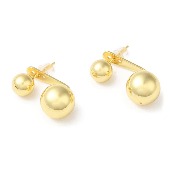 Rack Plating Brass Round Ball Front Back Stud Earrings Dangle Stud Earrings Real 18K Gold Plated 23.5x11.5mm