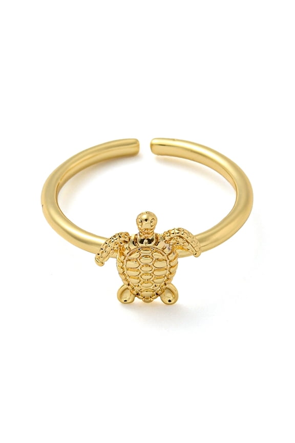 Rack Plating Brass Sea Turtle Open Cuff Rings for Women Long-Lasting Plated Cadmium Free & Lead Free Real 18K golden Plated Adjustable