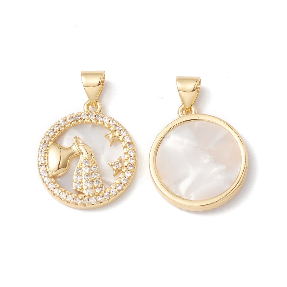 Rack Plating Brass Shell Pendants with Cubic Zirconia Natural Shell ...