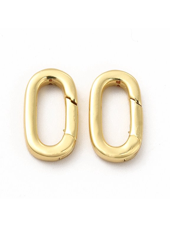 Rack Plating Brass Spring Gate Rings Long-Lasting Plated Cadmium Free & Lead Free Real 18K golden Plated 14x8x2.7mm Hole: 10.2x4.2mm
