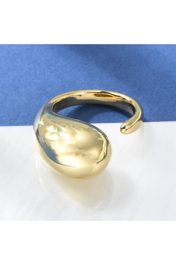 Rack Plating Brass Teardrop Open Cuff Ring for Women Lead Free & Cadmium Free Real 18K Gold Plated Inner Diameter: Size 6 3/4(17.1mm)