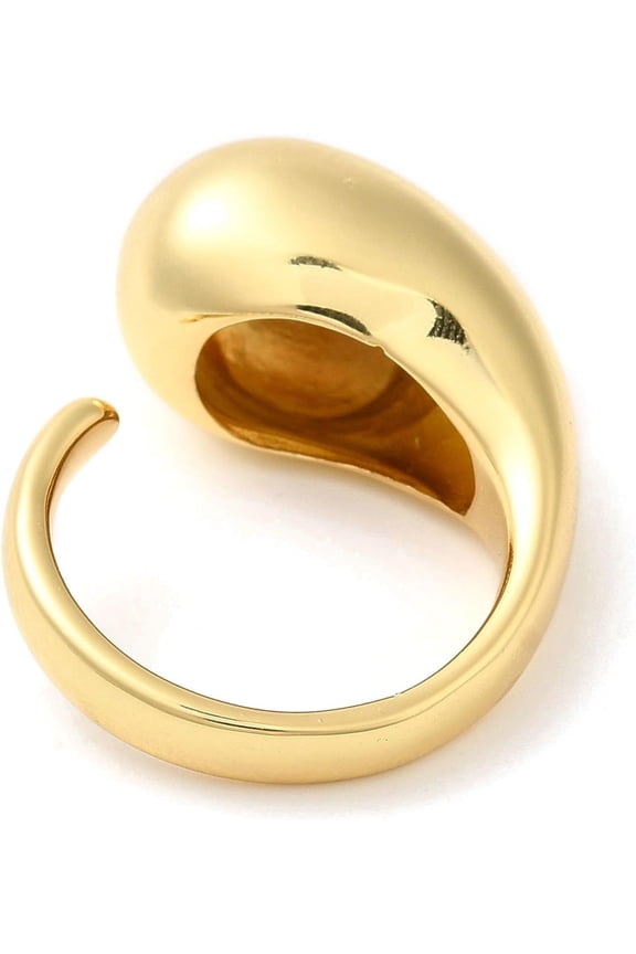 Rack Plating Brass Teardrop Open Cuff Ring for Women Real 18K Gold Plated Inner Diameter 17.1mm US Size 6