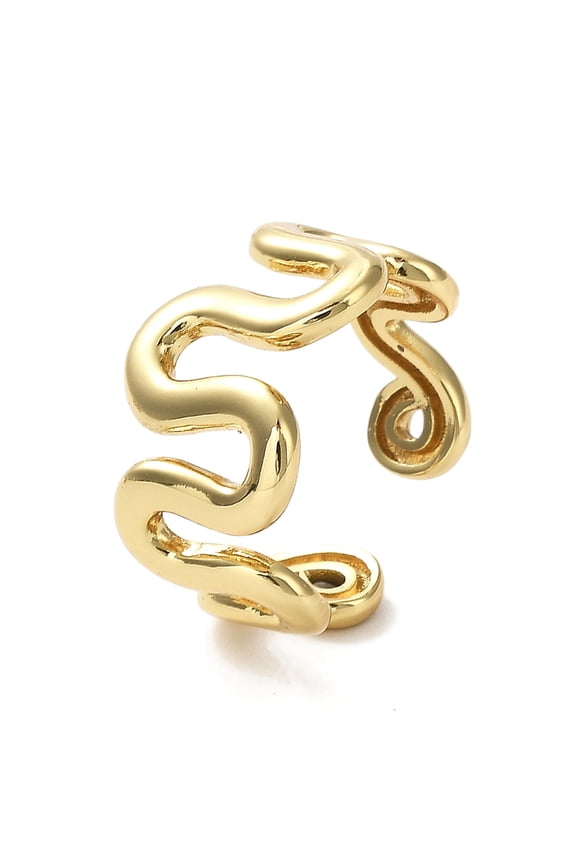 Rack Plating Brass Twist Wave Open Cuff Rings for Women Lead Free & Cadmium Free Long-Lasting Plated Real 18K Gold Plated Inner Diameter: 17mm DIY