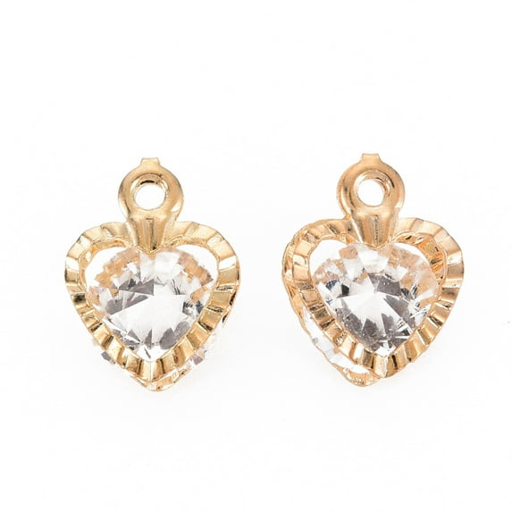 Rack Plating Eco-Friendly Iron Charms with Rhinestone Cadmium Free & Nickel Free & Lead Free Heart Light golden 13.5x10x7mm Hole: 1.5mm