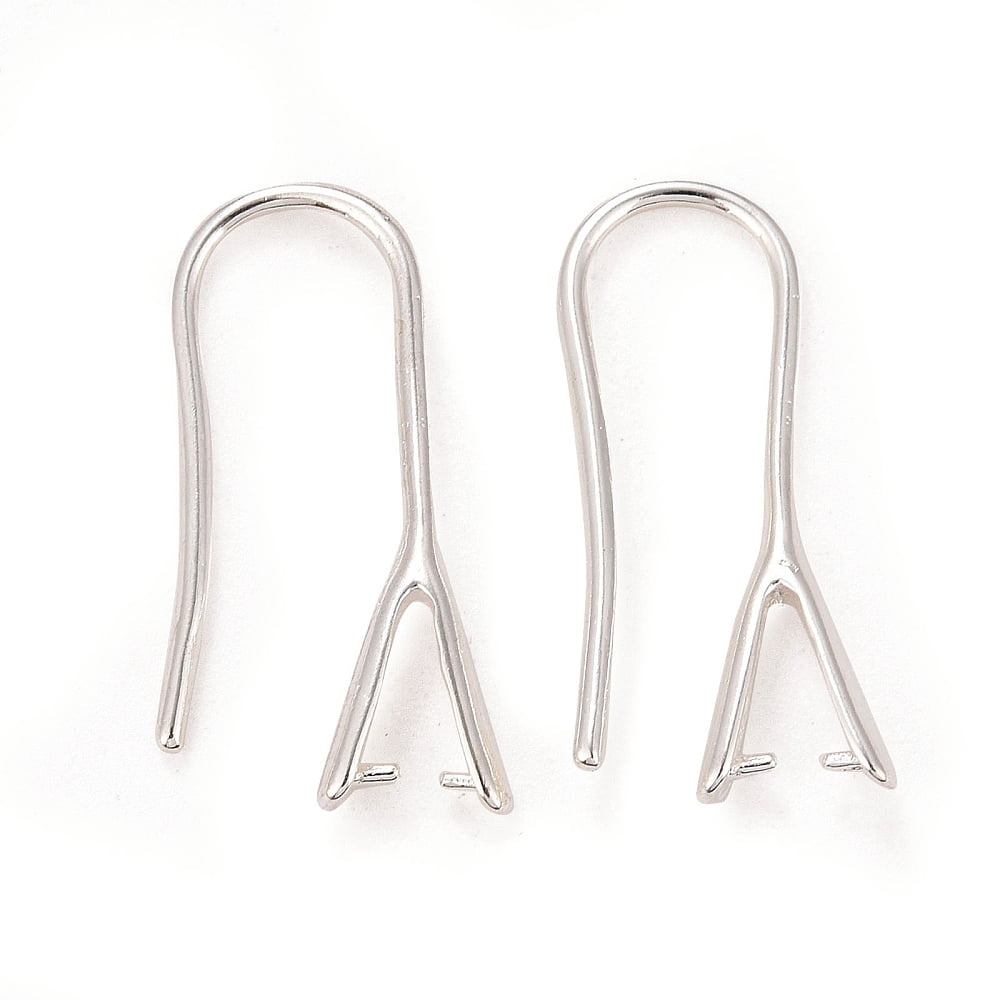 Rack Plating Eco-friendly Brass Earring Hooks with Ice Pick Pinch Bails Lead Free & Cadmium Free 925 Sterling Silver Plated 21x2.5mm 24 Gauge Pin: 0.5mm and 1mm