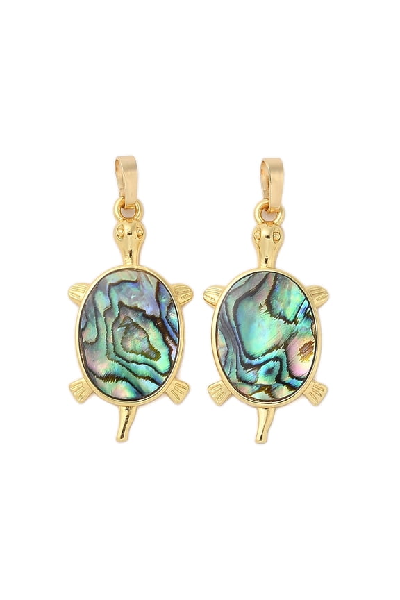 Rack Plating Natural Paua Shell Pendants Turtle Brass Charms Long-Lasting Plated Real 18K golden Plated 31.5x16x3mm Hole: 4x6mm