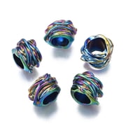 Rack Plating Rainbow Color Alloy European Beads Large Hole Beads Cadmium Free & Nickel Free & Lead Free Column 11.5x16x13mm Hole 8mm