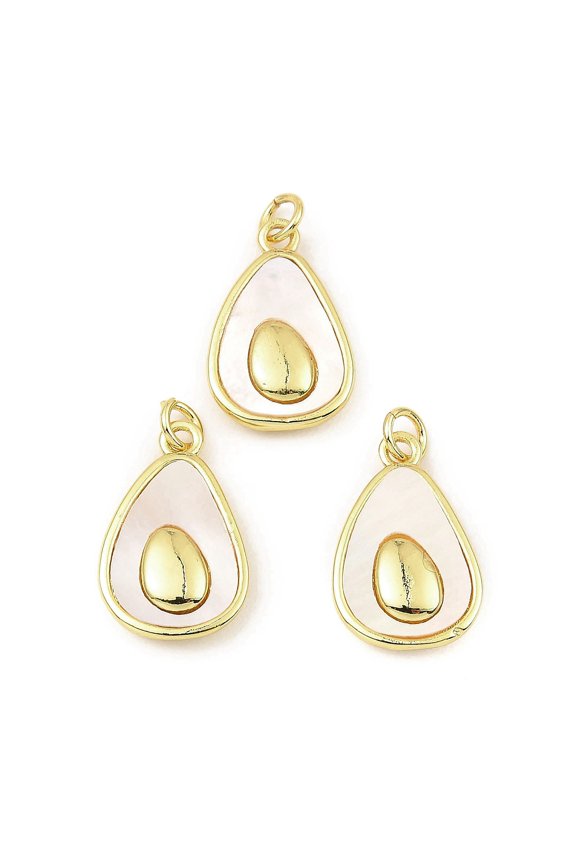 Rack Plating Real 18K Gold Plated Brass Fruit Pendants Avocado Charms with Shell Long-Lasting Plated Lead Free & Cadmium Free Seashell Color 21.5x12.5x3.5mm Hole: 3mm
