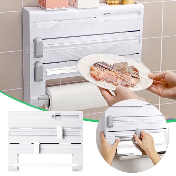 6-in-1 Multifunctional Kitchen Storage Organizer Wall Mount Dispenser for Wrap Aluminum Foil and Paper Towels