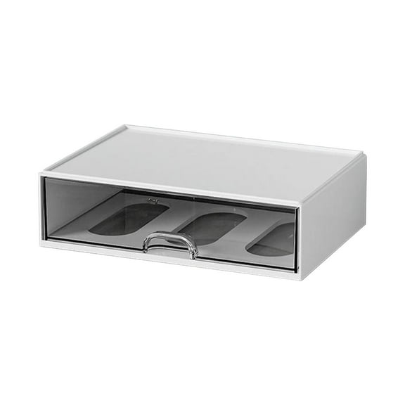 Rack - Storage Rack - Desktop Drawer Storage Box W1820 Single Layer White + Transparent Black(1X Desktop Drawer Organizer - Clear)