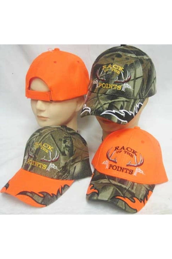 Rack Up The Points Hunting Deer Camo Orange Bill Embroidered Cap Hat CAP899